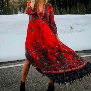 Free People If You Only Knew Maxi Dress Small Holiday Boho Red Dress